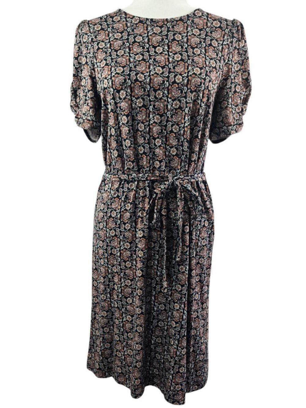 Boden Black Block Paisley Jersey Belted Short Sleeve Mini Dress Stretch D0534